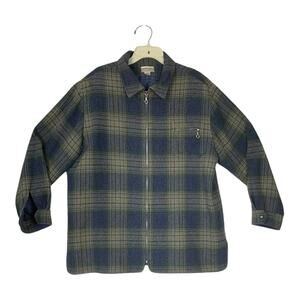 Coldwater Creek  mens XL plaid wool blue shacket zip up jacket lined gorp
